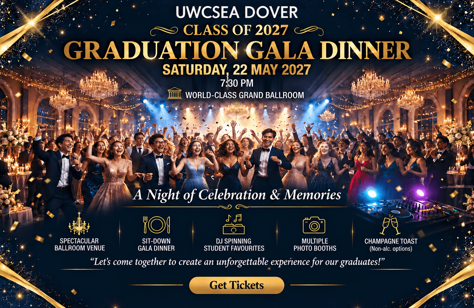 UWCSEA Dover Class of 2027 Graduation Gala Dinner — Saturday, 22 May 2027, 7:30 PM, world-class grand ballroom